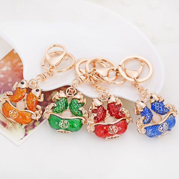 

chinese style lucky carp key pendant rhinestone carp car alloy keychain girls bag pendant fish key chain ring, Silver