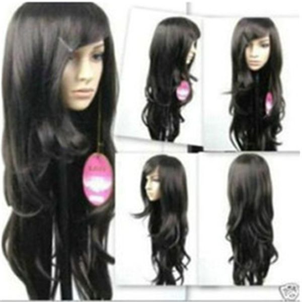 

100% new fashion picture wigs>>new black long curly cosplay wig