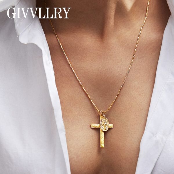 

givvllry gold color cross pendant necklace for women vintage metal jesus christ charm minimalist collar chain necklace jewelry, Silver