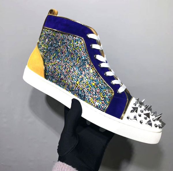 

20ss designer brands red bottom sneakers for men women junior strass orlato flat shiny strass rhinestone high lovers wedding party, Black