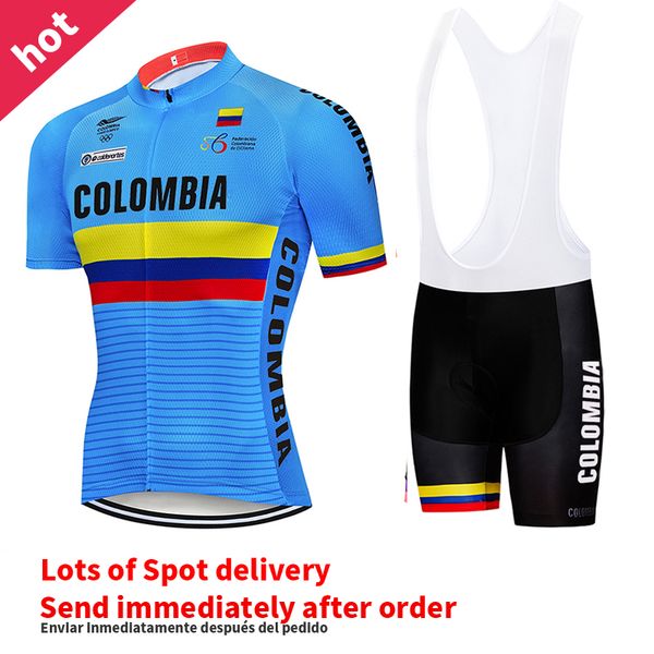 

new men's blue colombia cycling bike jersey bib shorts outfit racing suit short sleeve shirt summer sport bicycle mtb jersey, Black;blue