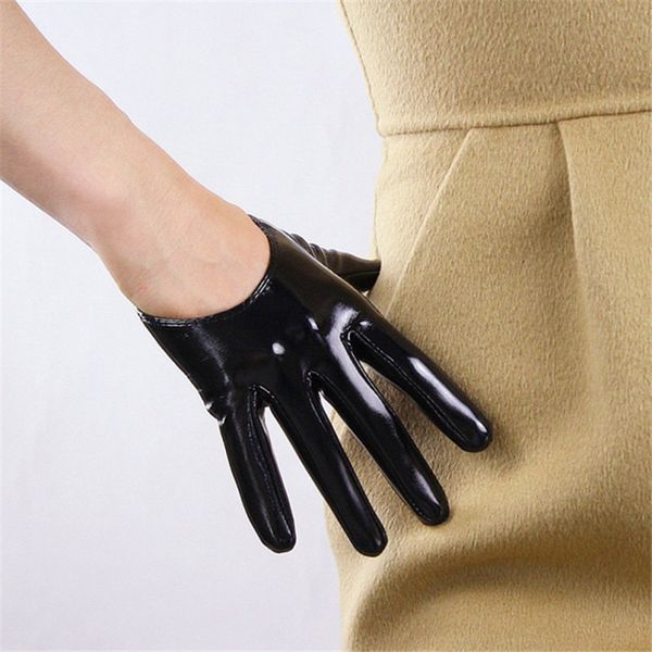 

five fingers gloves 13cm patent leather ultrashort emulation bright wild ultra-fashion black female 2021 pu86, Blue;gray