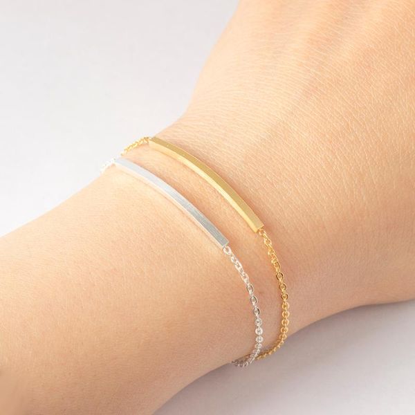 

thin sideway strip bar simple bracelets women charm bff jewelry stainless steel gold color adjustable chain friendship bracelet, Black