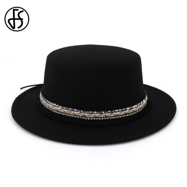 

fs 2020 vintage winter autumn women men hat wool felt fedora hats belt ribbon decorated ladies boater jazz cap flat brim, Blue;gray