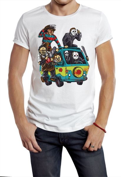 

новые 2019 мужская мода halloween t shirt ужас чаки jason майерз freddy фильм фильм scream scooby w