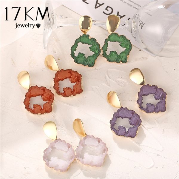 

17km bohemian resin stone drop earings for women mix colors fashion resin stone alloy dangle earring vintage 2020 jewelry, Silver
