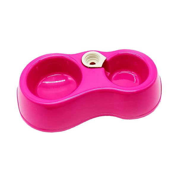 

dual-use pet dog cat food water fountain dish feeder plastic twin bowl