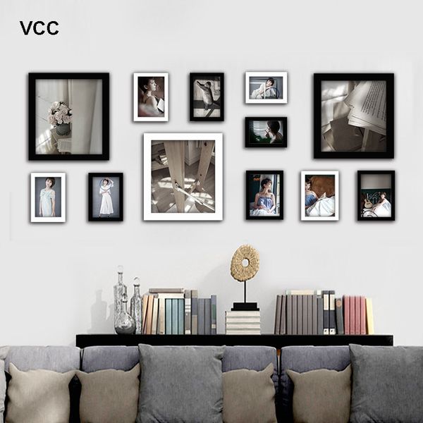 

12pcs wooden picture frames for wall hanging classic black white p frame for living room family p frame pictures