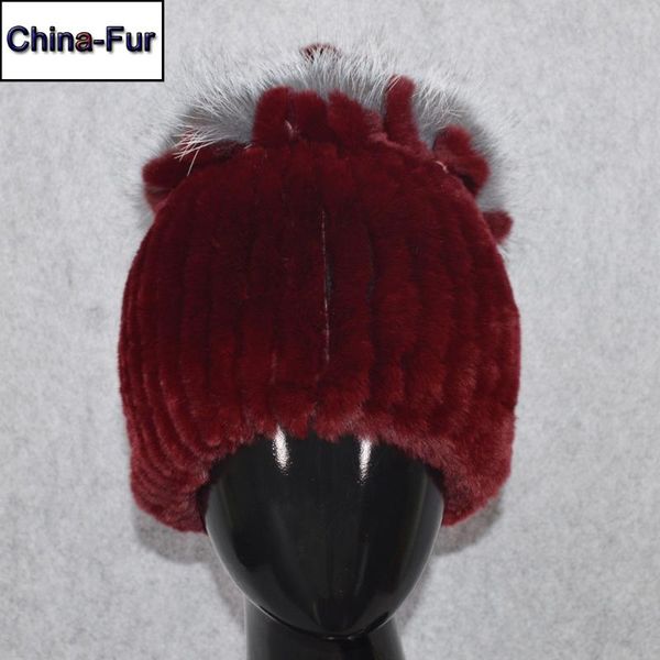 

beanie/skull caps 2021 handmade elastic knitted rex fur beanies hats women real hat 100% natural, Blue;gray
