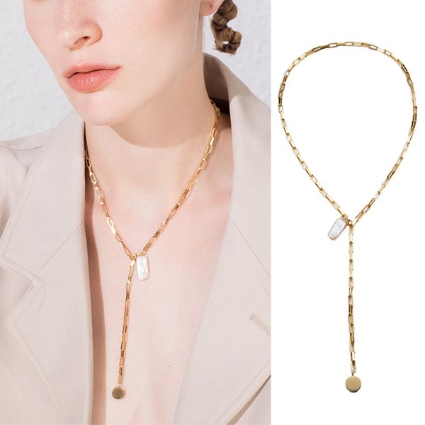 

new conch chain pendant necklace women stainless steel natural mother of pearl necklaces clavicle chain fashion jewelry, Silver