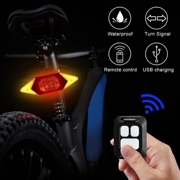 

smart led automatic bike turning signal cycling taillight usb bicycle rechargeable rear light remote control led warning lamp
