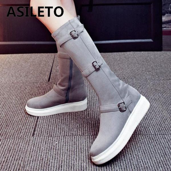 

asileto warm knee boots women autumn winter boots female zipper buckle platform shoes woman footwear bota feminina d424, Black