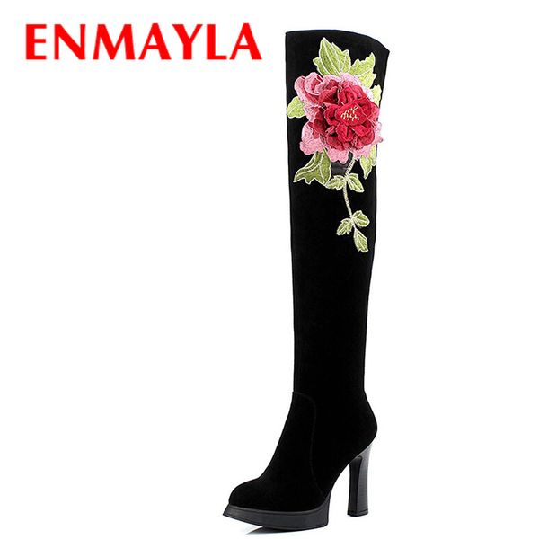 

enmayla winter high heels over the knee high boots suede red black platform thigh boots women thigh embroidery shoes