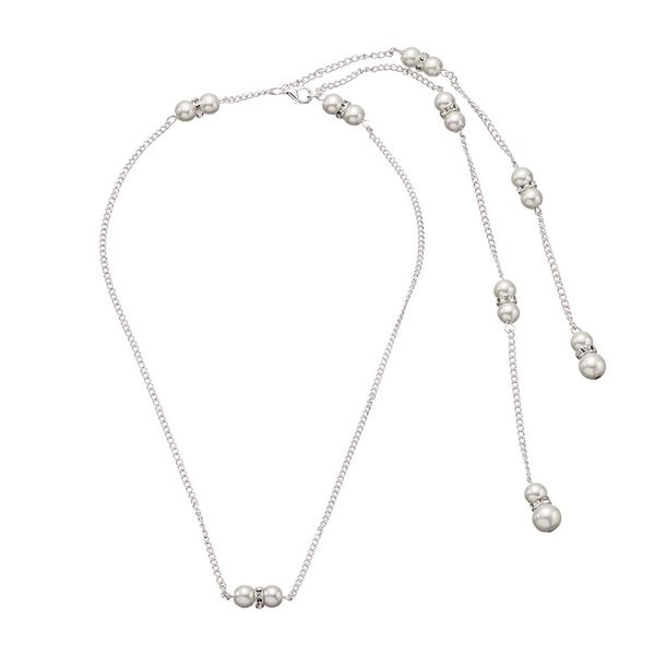

backdrop necklace water dorp glass crystal pendant pearl back chain bride wedding jewelry backless dress long necklace, Silver