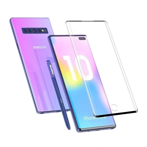 

3d curved tempered glass screen protector edge glue for samsung galaxy note 10 10 pro case friendly fingerprint unlock 100pcs/lot no retail