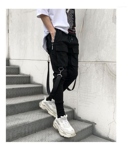 

cargo pants plus size long ribbon fashion pants casual mens street hiphop pencil pants mens designer, Black