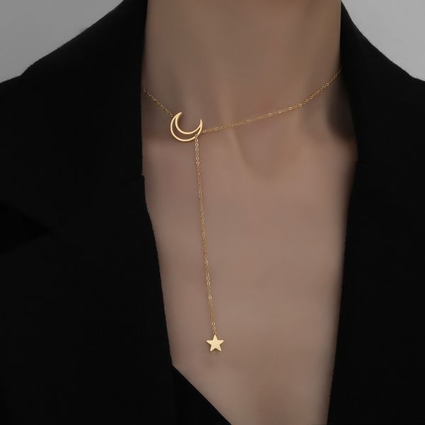 

ghidbk stainless steel dainty moon star pendant choker necklaces for women 2020 fashion o chain necklace minimalist necklaces, Silver