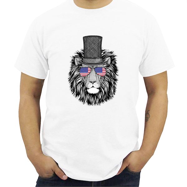 

fashion the king lion wear glasses printed t-shirt men's summer cool design funny custom hipster tees streetwear