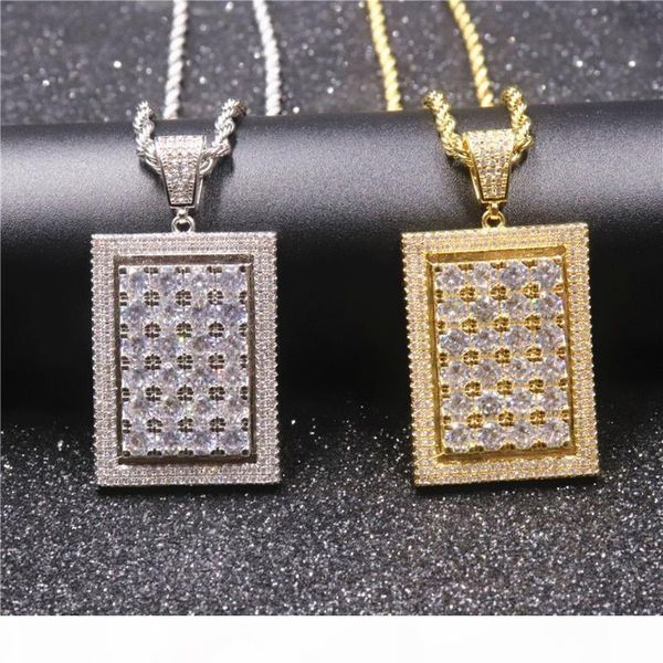 

hip hop square full cz pendant tennis chain necklace iced out micro pave bling gold silver pendant necklace men women jewelry