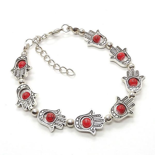 

wholesale 12pcs fashion jewelry tibetan silver ladies lucky charm hand palm beads beaded bracelet bangle gifts, Golden;silver