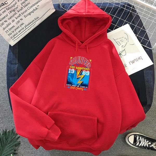 

thunder and lightnng cartoon graphics letter print harajuku hoodies winter streetwear womens sweatshirt punk kawaii hoody girl, Black