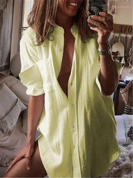 

lapel neck blouse shirt designer female loose single-breasted shirt clothing women casual long sleeve blouses fashion trend solid color, White