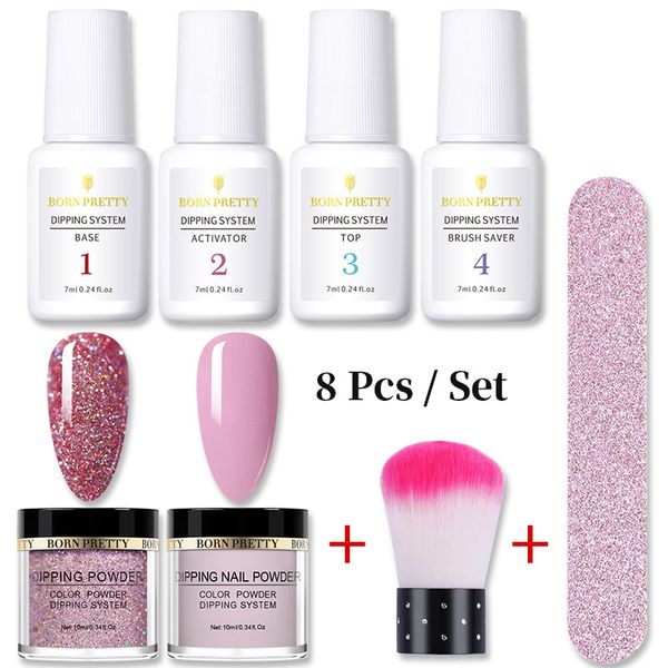 

born pretty 8pcs dipping nail powder set shiny glittering sequins dust power with dipping system decoration nail glitter kit, Silver;gold