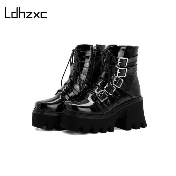 

ldhzxc winter fall chunky motorcycle boots for women black lace up ankle boots block heel fashion shoes party street drop ship
