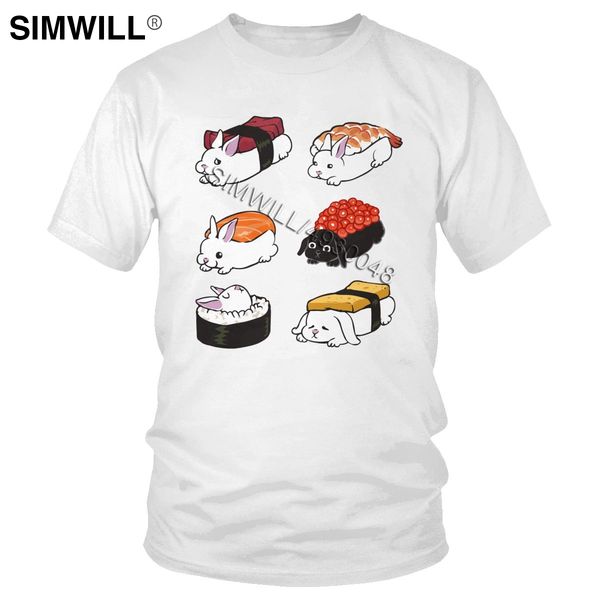 

юмор суши кролики tshirt новизна дизайн чистый хлопок тройник для мужчин коротким рукавом o-образным вырезом япония food t-shirt harajuku од