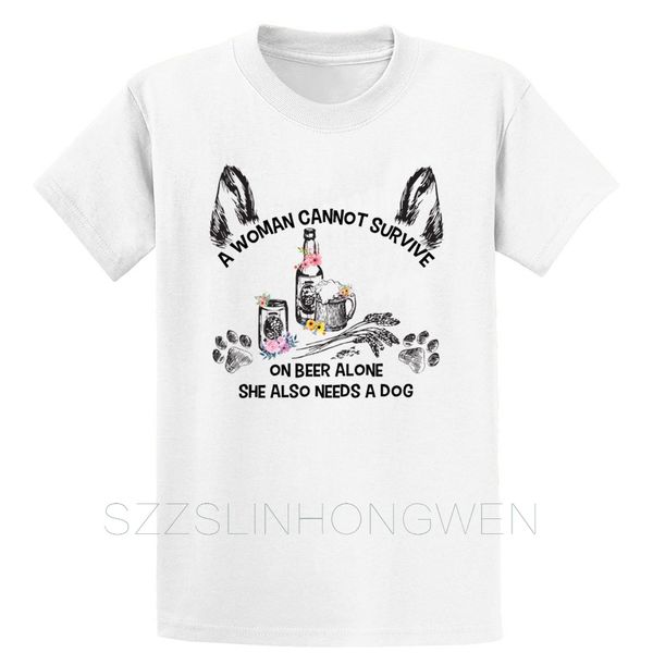 

женщина не может выжить на пиво один также нуждается собака t shirt outfit o-образным вырезом customize смешной вскользь тонкий хлопок летни