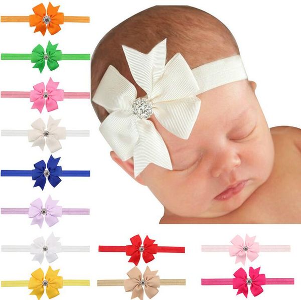 

100pcs/lot lovely kids girls pinwheel bow headband ribbon bow headbands with bling rhinestone, Slivery;white