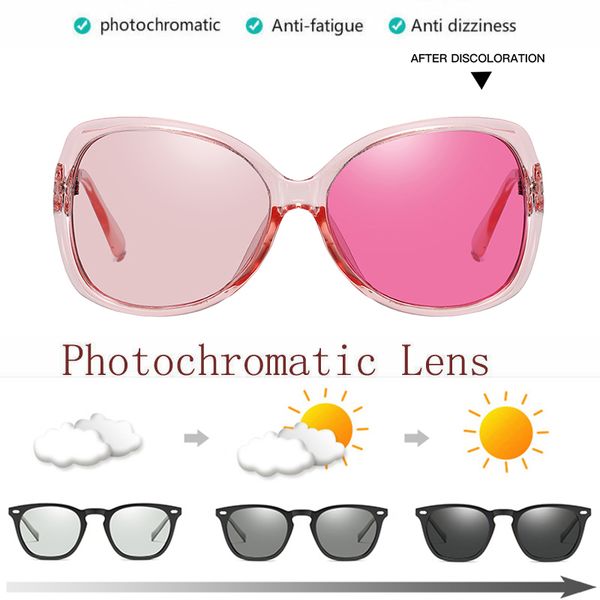 

oversized polarized pchromatic sunglasses womens transition chameleon lens black pink purple brown change colour sun glasses, White;black