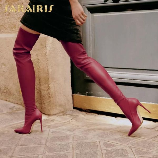 

sarairis new arrivals 2020 thin high heels over the knee boots woman shoes pointed toe slip on concise elegant boots ladies, Black