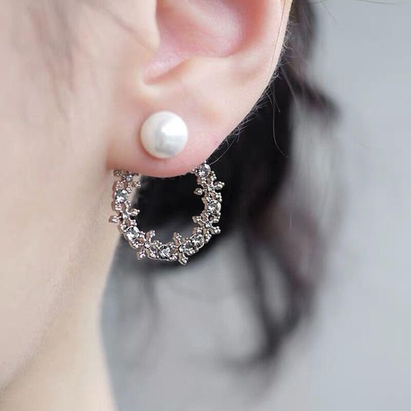 

stud elegant dual-use pearl earrings for women individual hollow round garland earring gray white oorbellen pendientes, Golden;silver