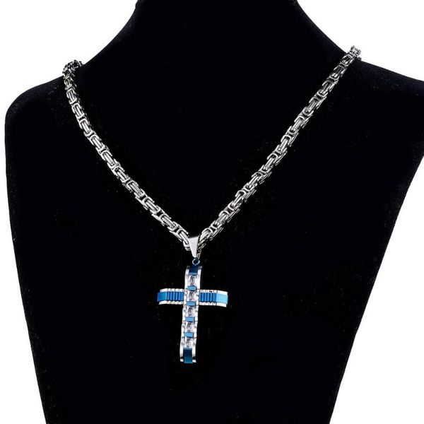 

pendant necklaces stainless steel cross necklace for men/women byzantine chain religious christian jewelry christmas, Silver