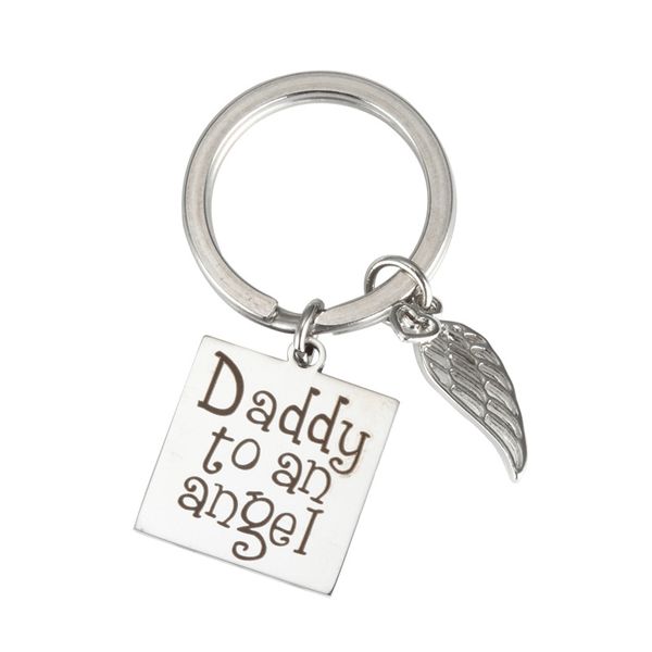 

keychain for womans square key chain women pendant letter key ring daddy to an angel holder metal jewelry llaveros, Silver