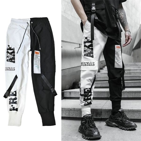

dropshipping streetwear harem joggers men 2020 new hip hop ribbons casual mens pants ankle-length slim men trousers, Black
