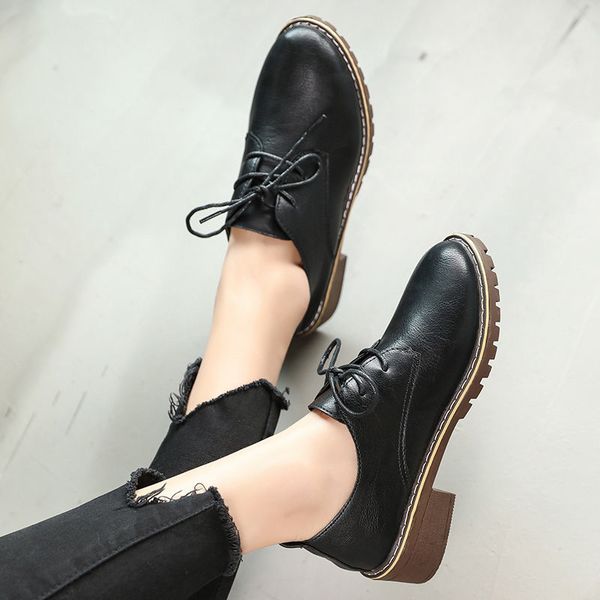 

lihuamao brwon derby shoes for women lace up casual shoes work outdoor walking footwear sneaker oxford brogue, Black