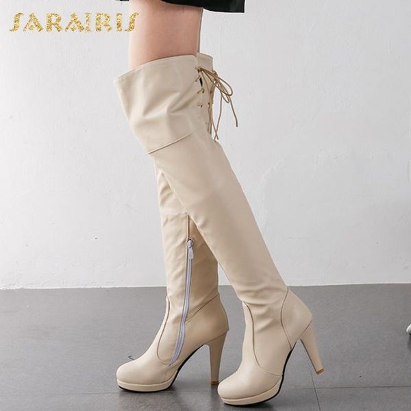 

sarairis 2020 new fashion plus size 48 zipper concise elegant boots woman shoes platform spike high heels spring boots female, Black