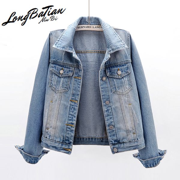 

spring vintage washed blue denim women casual short coat long sleeve jeans jacket female outerwear chaqueta mujer, Black;brown