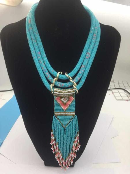 

idealway handmade 3 layers resins beads pendant necklaces for women boho ethnic tribal long tassel drop earring & necklace sets, Silver