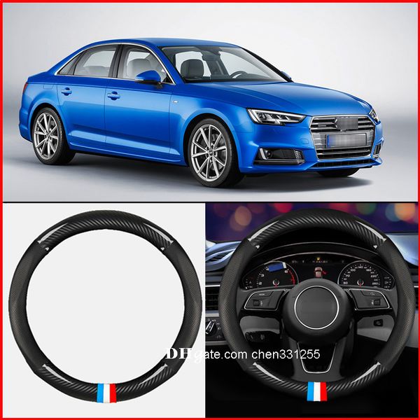 

38cm black leather carbon fiber car steering wheel cover for audi a3 2016-2020