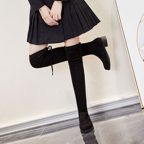 

2020 autumn and winter plus velvet over the knee boots women thick-soled casual stretch high boots women fashion shoes long boot, Black