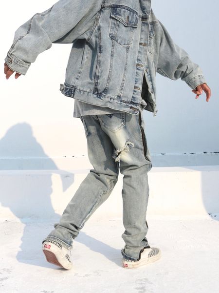 

2020 new mens jeans spring and summer time slim fit elastic waistline hole fashionable style jeans, Blue