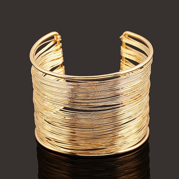 

2020 new fashion women's gold silver color multilayer metal wires strings open bangle wide, Black