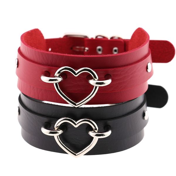 

готические ювелирные изделия-pu кожа choker ожерелье для женщин silver heart-ring punk rock регулируемый черный воротник choker косплей мног, Golden;silver