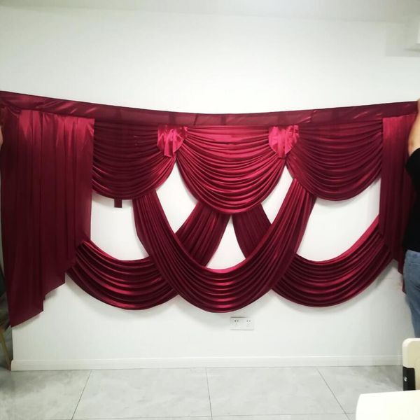 

10ft wid burgundy color wedding curtain swags backdrop party wedding decoration stage background swags, satin wall drapes