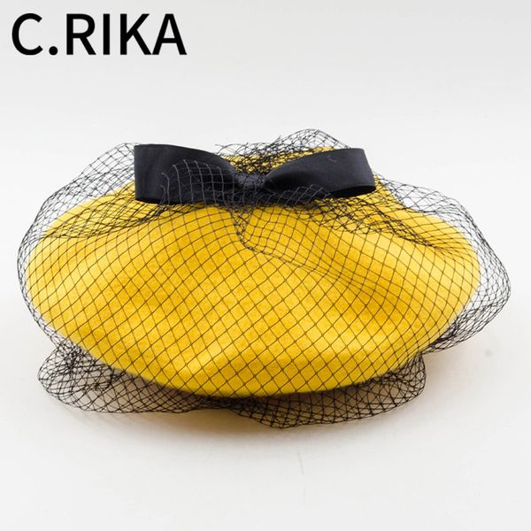 

berets korea women girls autumn winter elegant mesh bow wool beret outdoor fashion vintage warm hat lady french painter, Blue;gray