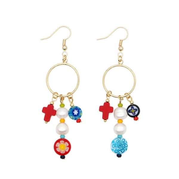 

dangle & chandelier go2boho earring women earrings freshwater pearl cross fashion jewelry accesorios mujer drop 2021 stainless steel circle, Silver