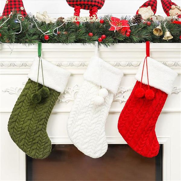 Meias de Natal novo do Natal Meias de Natal Decoração de malha de lã grossa Branco Wool Socks Hotel Home Decor Saco dos doces do presente